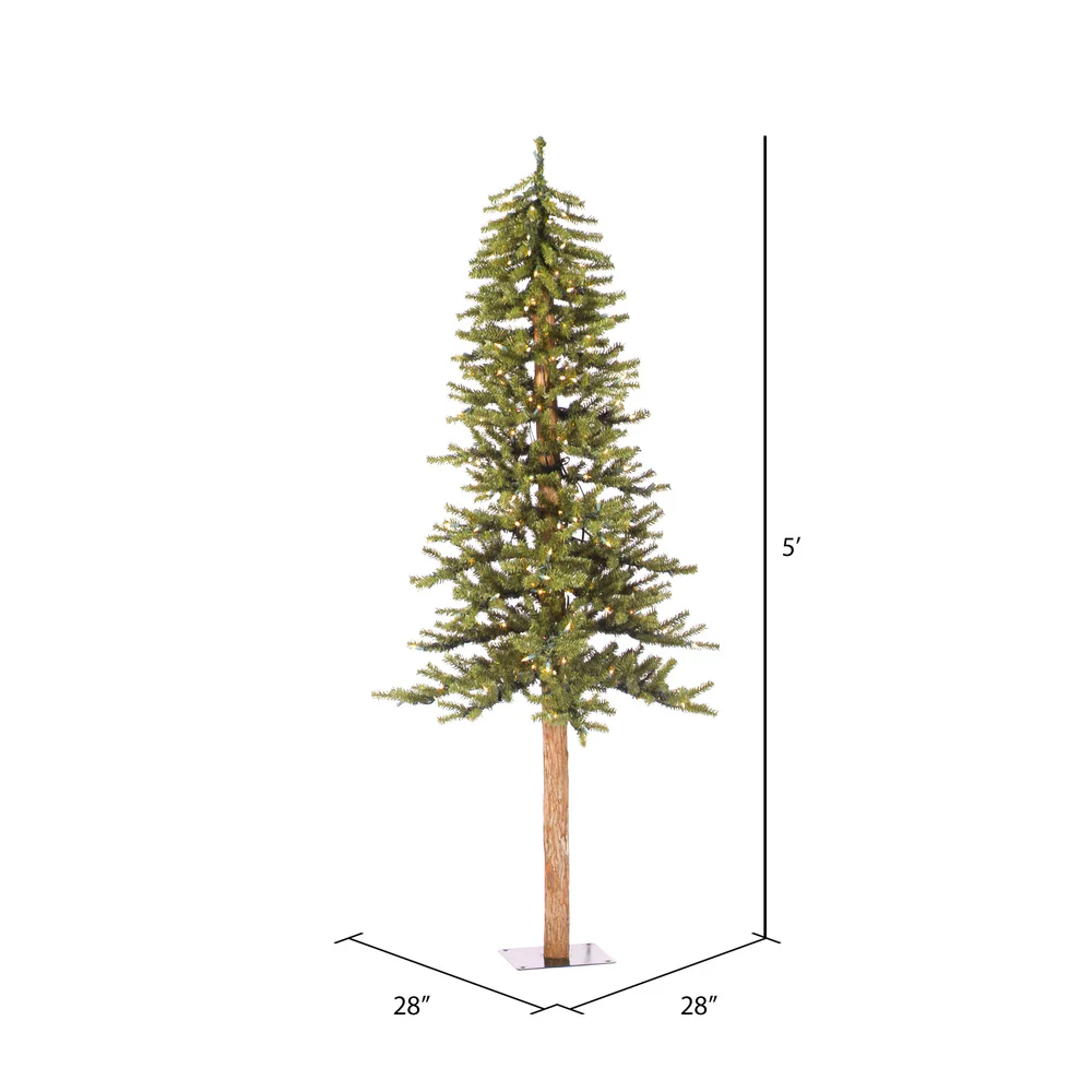 5'Hx28"W Natural Trunk Alpine Artificial Christmas Tree, LED Pre-Lit -Green - Image 6