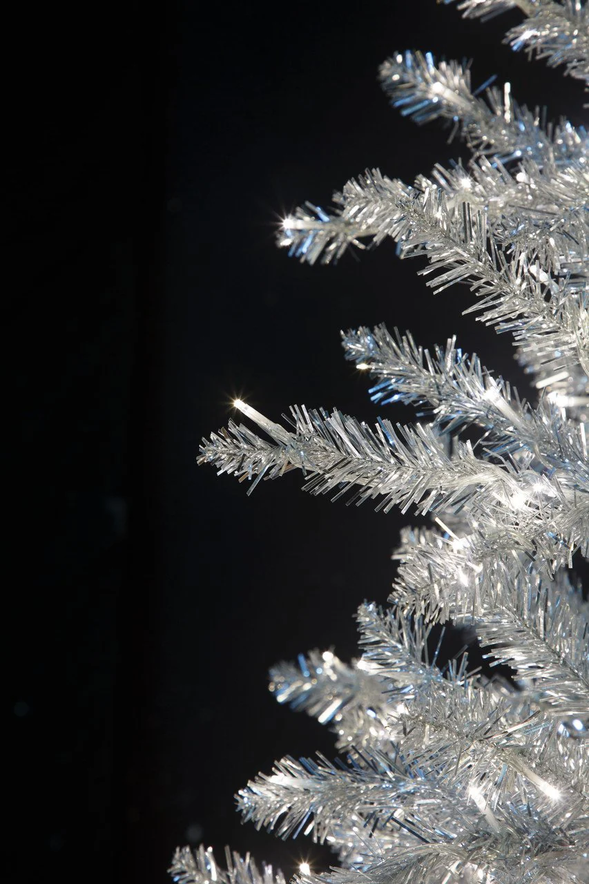 5'Hx35"W Tinsel Norway Spruce Artificial Christmas Tree, Micro LED Pre-Lit -Silver - Image 2