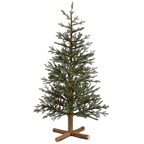 5'Hx35"W Wood Trunk Angel Pine Slim Artificial Christmas Tree w/Wood Base, Unlit -Green