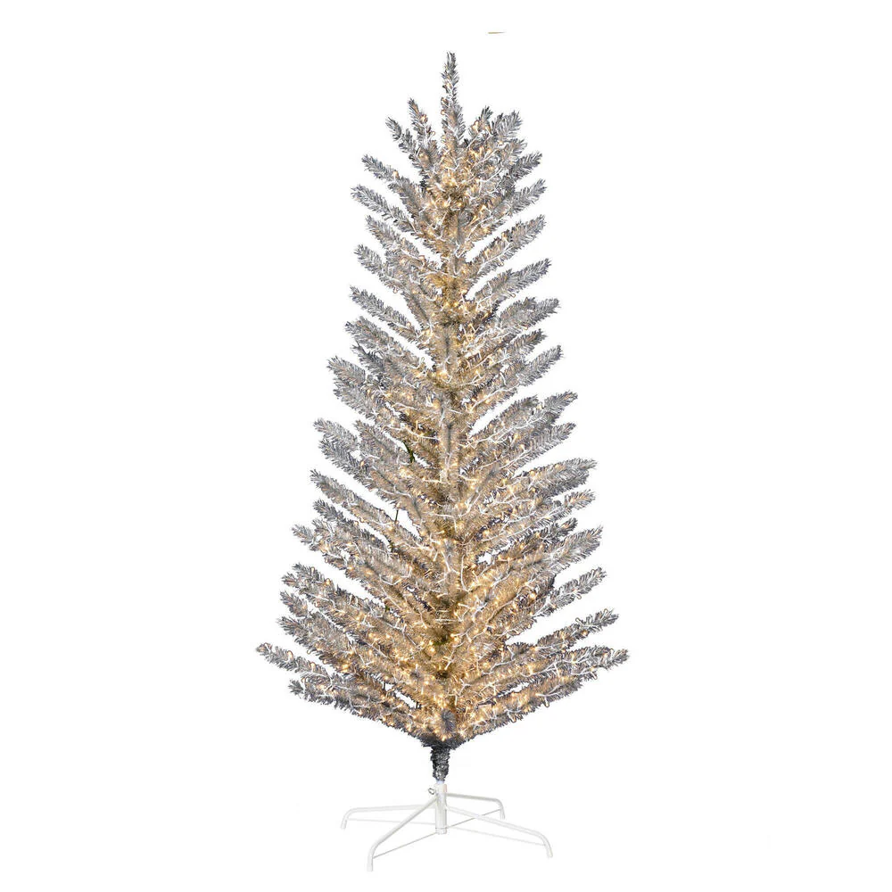 5'Hx37"W Vintage Aluminum Pine Artificial Christmas Tree, Micro LED Pre-Lit -Silver