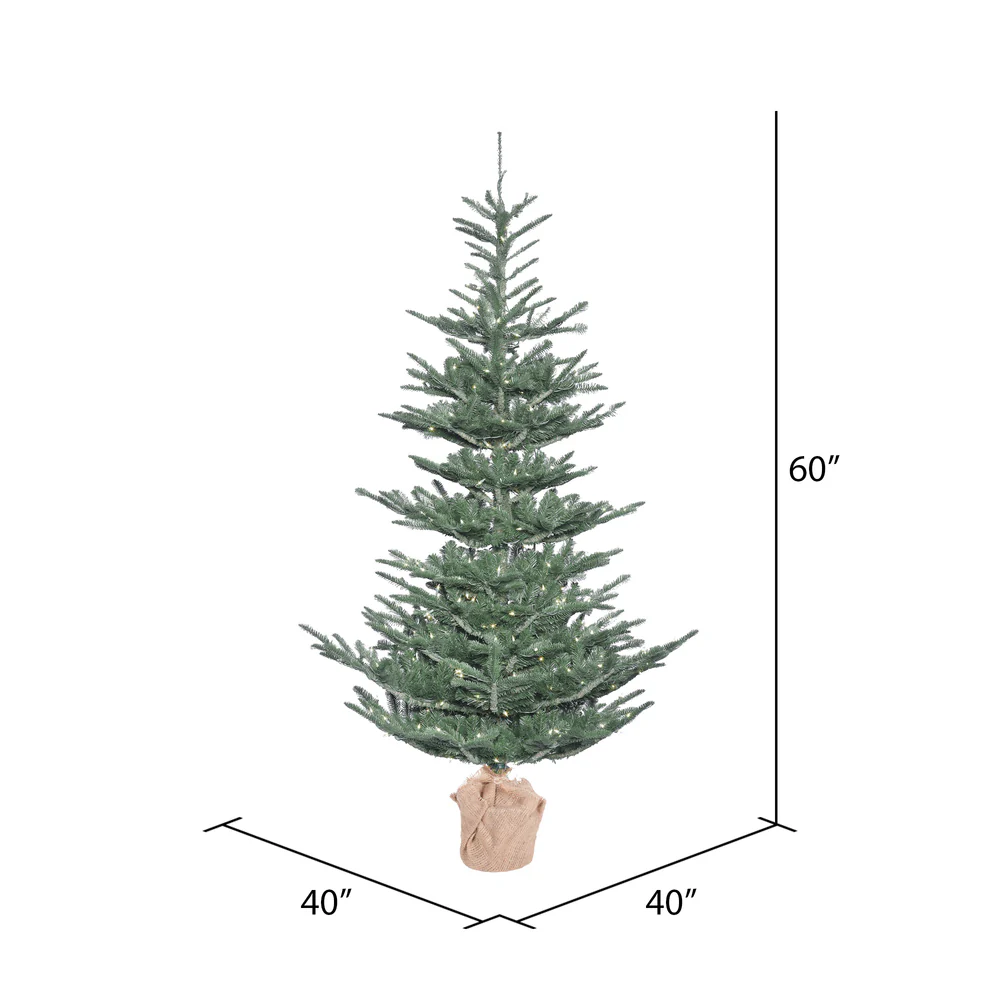 5'Hx40"W PE Alberta Blue Spruce Artificial Christmas Tree w/Burlap Base, LED Pre-Lit -Green - Image 2