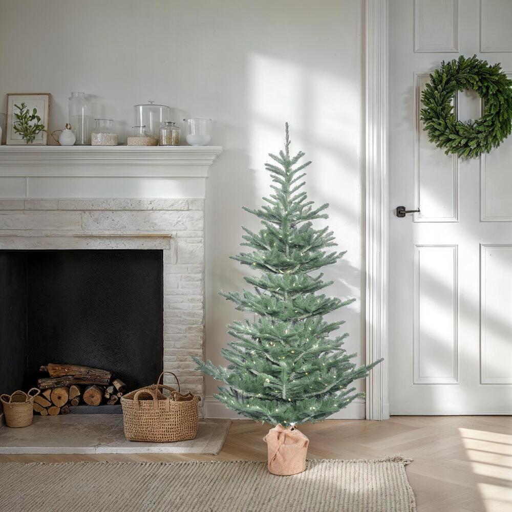 5'Hx40"W PE Alberta Blue Spruce Artificial Christmas Tree w/Burlap Base, LED Pre-Lit -Green - Image 3