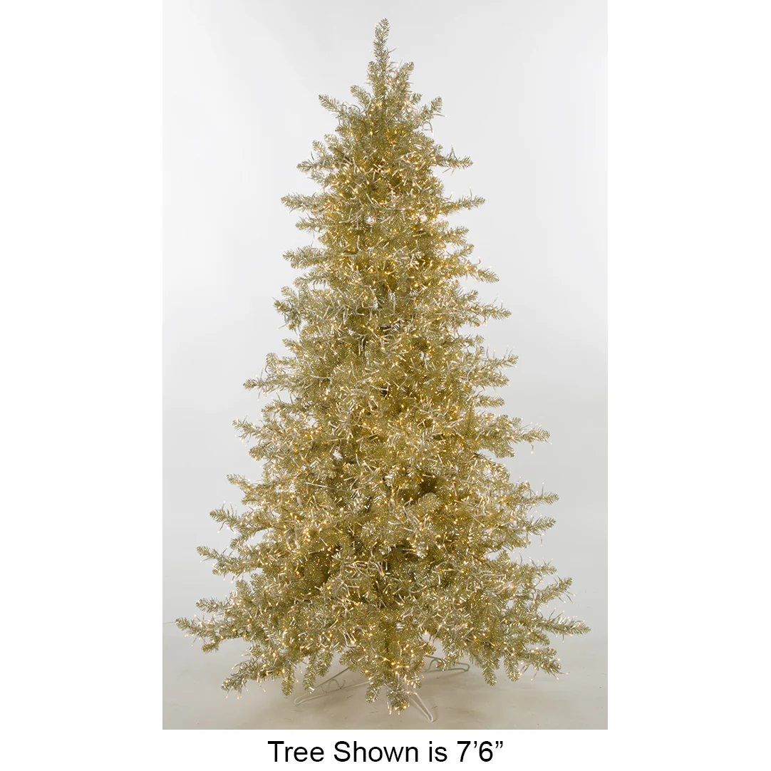 5'Hx43"W Tinsel Sparkling Champagne Artificial Christmas Tree, Micro LED Pre-Lit -Champagne
