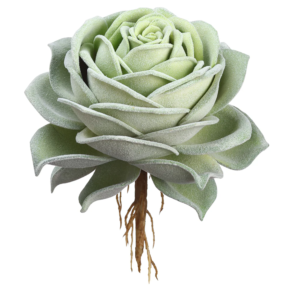 6.3" Artificial Rose Echeveria Stem Pick w/Roots -Flocked Green (Pack of 12)