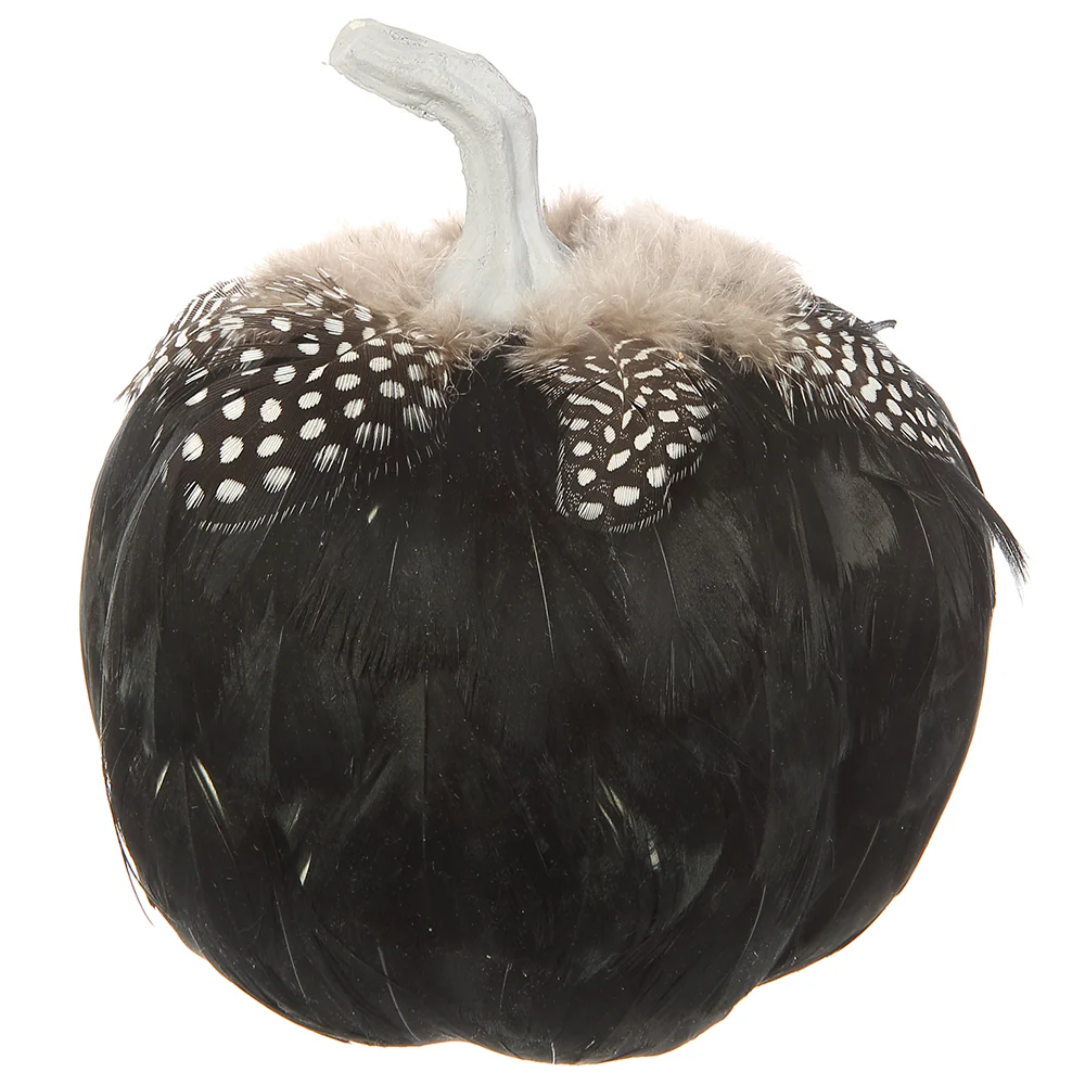 6.3"Hx6.3"W Halloween Feather Pumpkin -Black (Pack of 4)