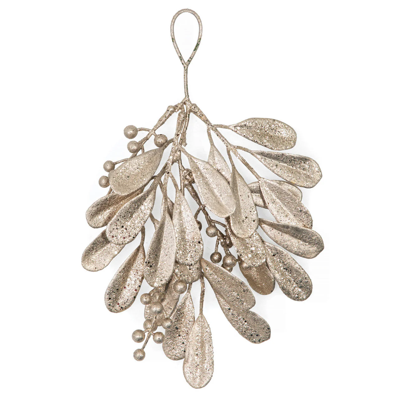 6.5" Hanging Artificial Mistletoe Leaf & Bery Stem -Champagne (Pack of 36)