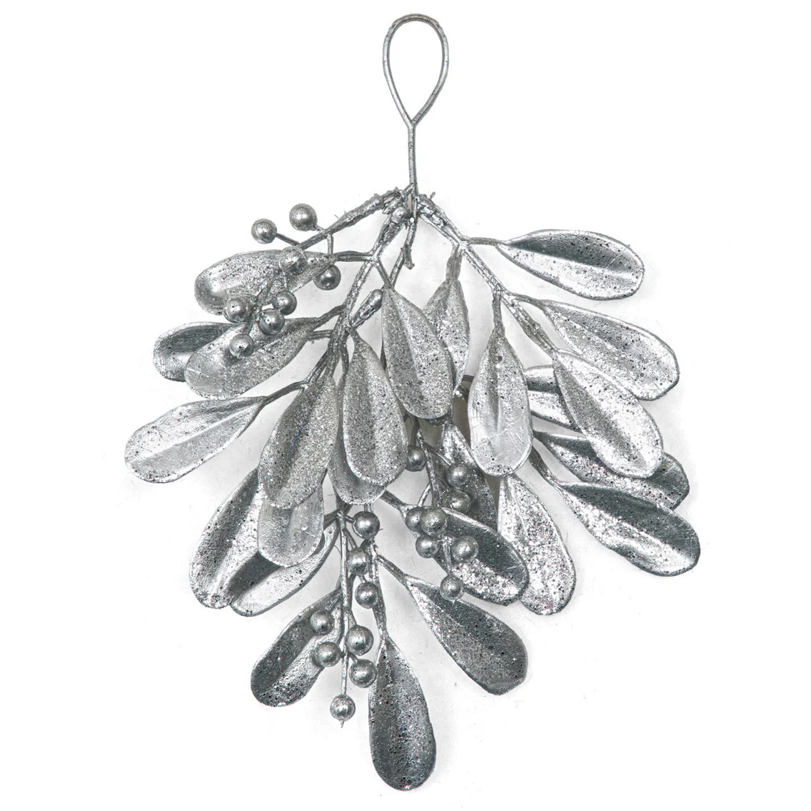 6.5" Hanging Artificial Mistletoe Leaf & Bery Stem -Silver (Pack of 36)