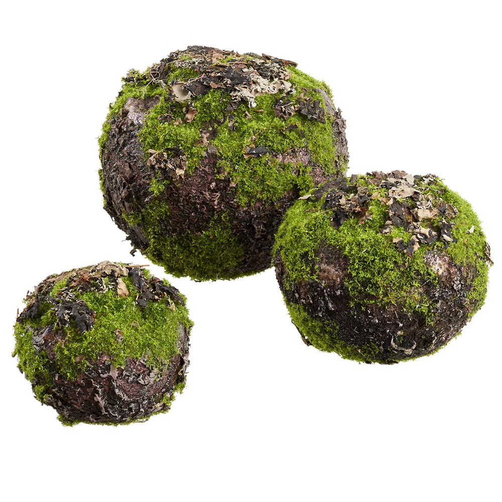 6.5" Set Of Artificial Moss Stump Ball-Shaped Topiary -Green (Pack of 4)