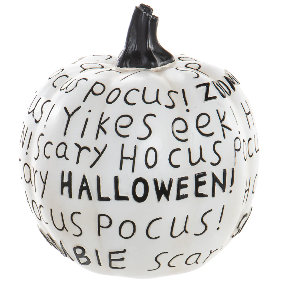 6.75"Hx6"W Haunted Halloween Pumpkin -White/Black (Pack of 4)