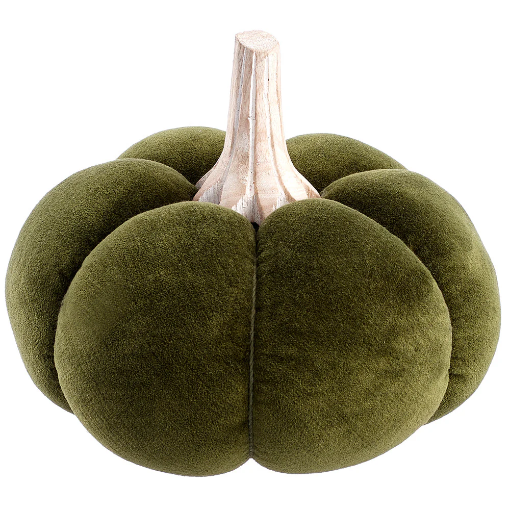6.75"Hx8"W Artificial Velvet Pumpkin -Green (Pack of 4)