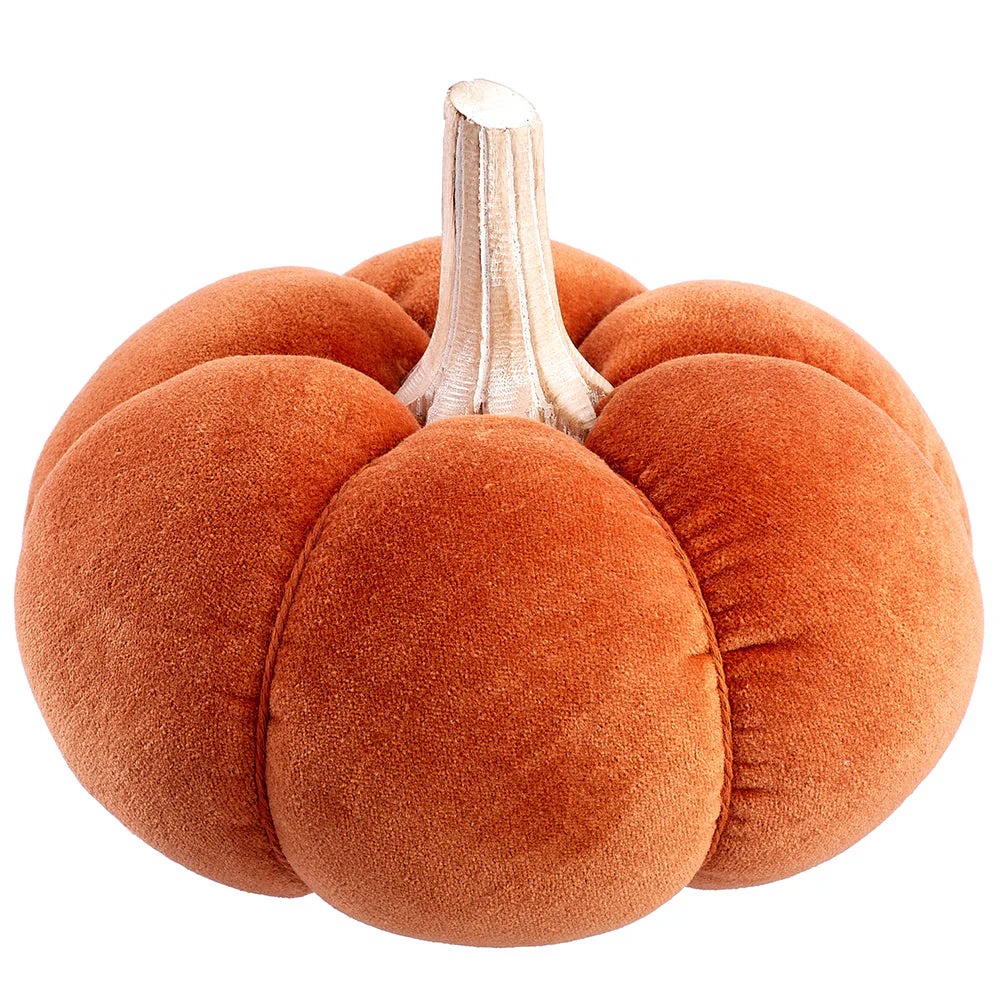 6.75"Hx8"W Artificial Velvet Pumpkin -Orange (Pack of 4)
