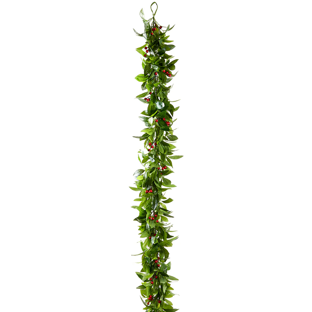 6' Artificial Laurel Leaf With Berries Garland -Green/Red (Pack of 2)