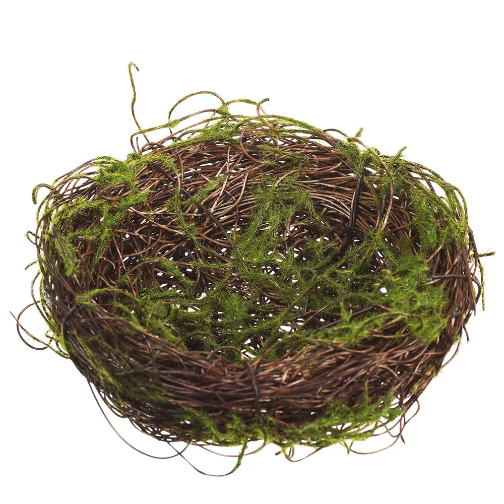 6" Artificial Moss Bird Nest -Green/Brown (Pack of 24)