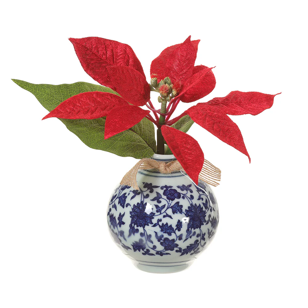 6" Artificial Poinsettia Flower Arrangement w/Ceramic Vase -Red (Pack of 6)
