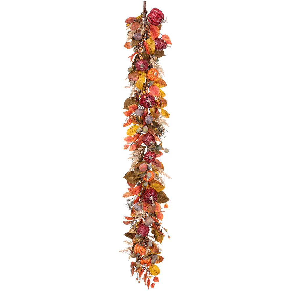 6' Artificial Pumpkin, Acorn & Pampas Grass Garland -Fall (Pack of 4)