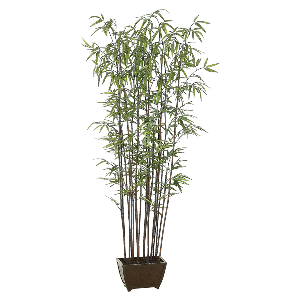 6' Bamboo Wall Silk Tree w/Wood Container -1,276 Leaves -Green