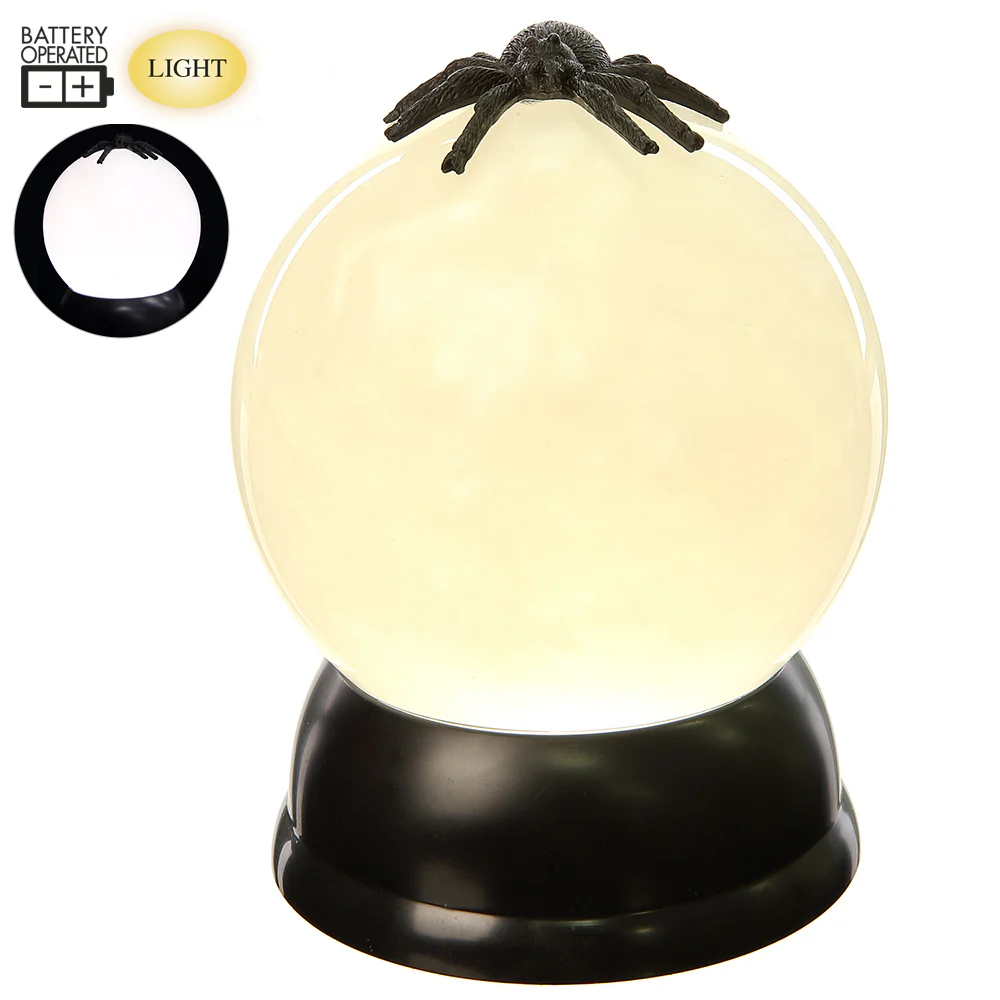 6" Battery Operated Halloween Spider Globe With Light -White/Black (Pack of 6)