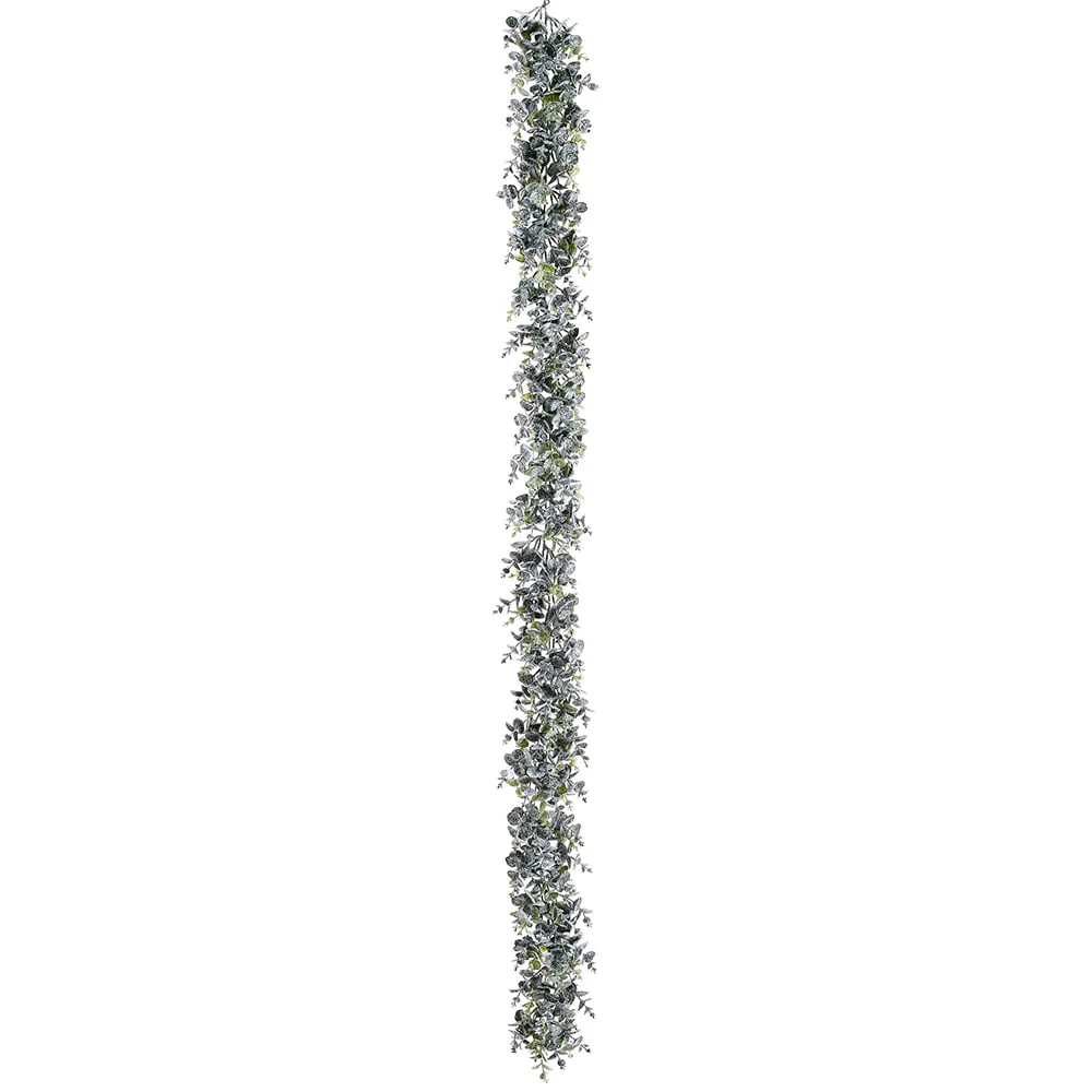 6' Flocked Artificial Eucalyptus Leaf Garland -Green/Snow (Pack of 2)