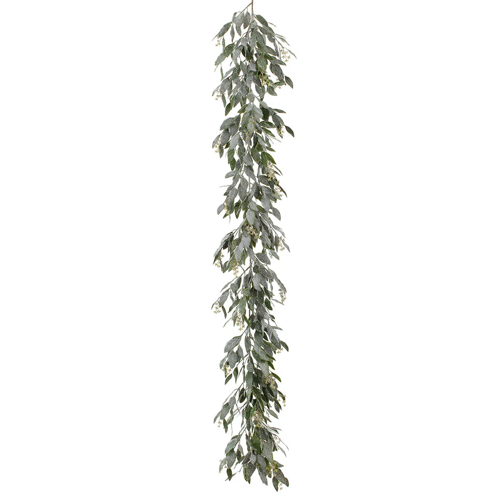 6' Flocked Artificial Eucalyptus Leaf Garland -Green/White (Pack of 4)