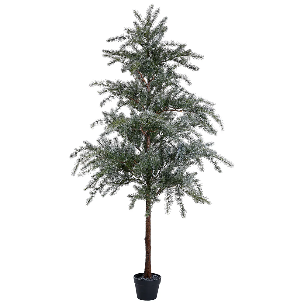 6' Flocked Artificial Pine Tree w/Pot -Green/White