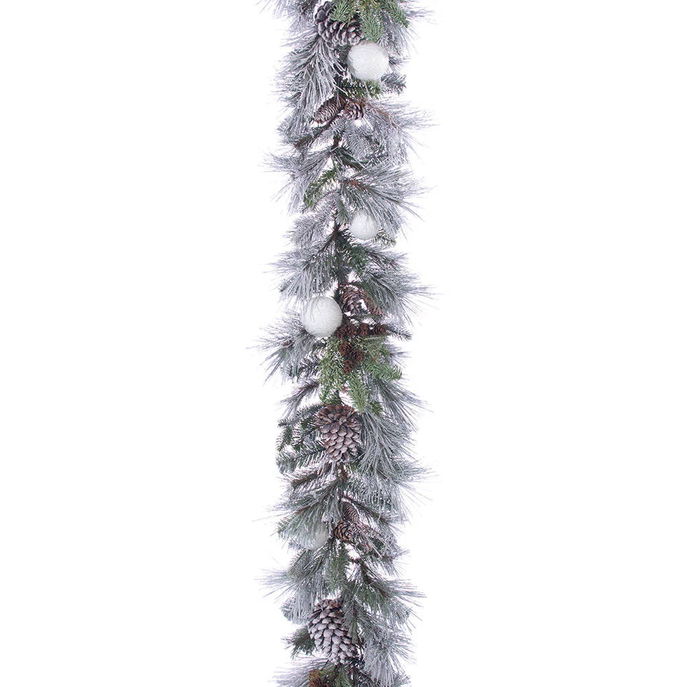 6' Flocked Ball, Pinecone & Pine Artificial Garland -White/Brown (Pack of 2)
