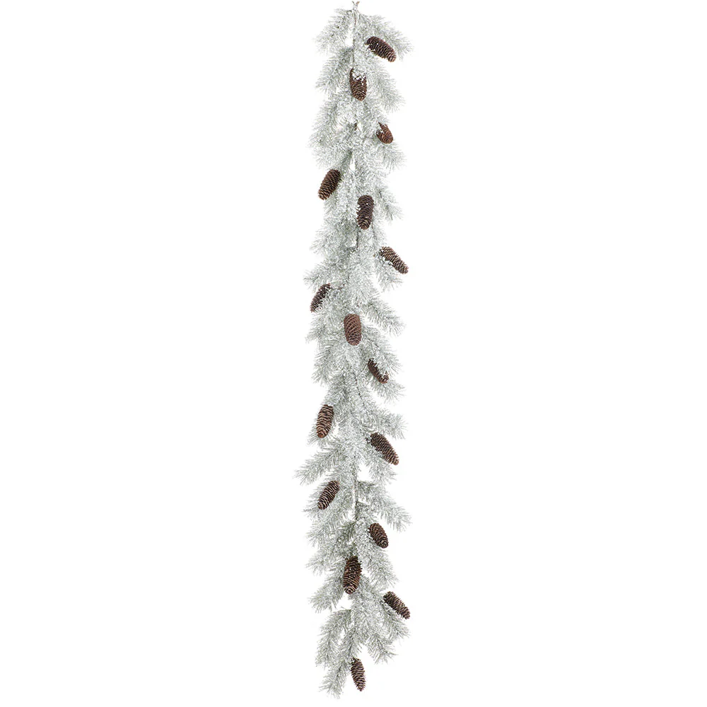 6' Flocked Needle Pine & Pinecone Artificial Garland -White/Green (Pack of 2)