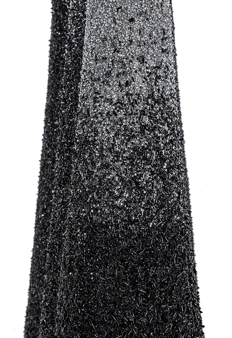 6' Glittered & Beaded Ombre Cone Tree -Black/Silver - Image 2
