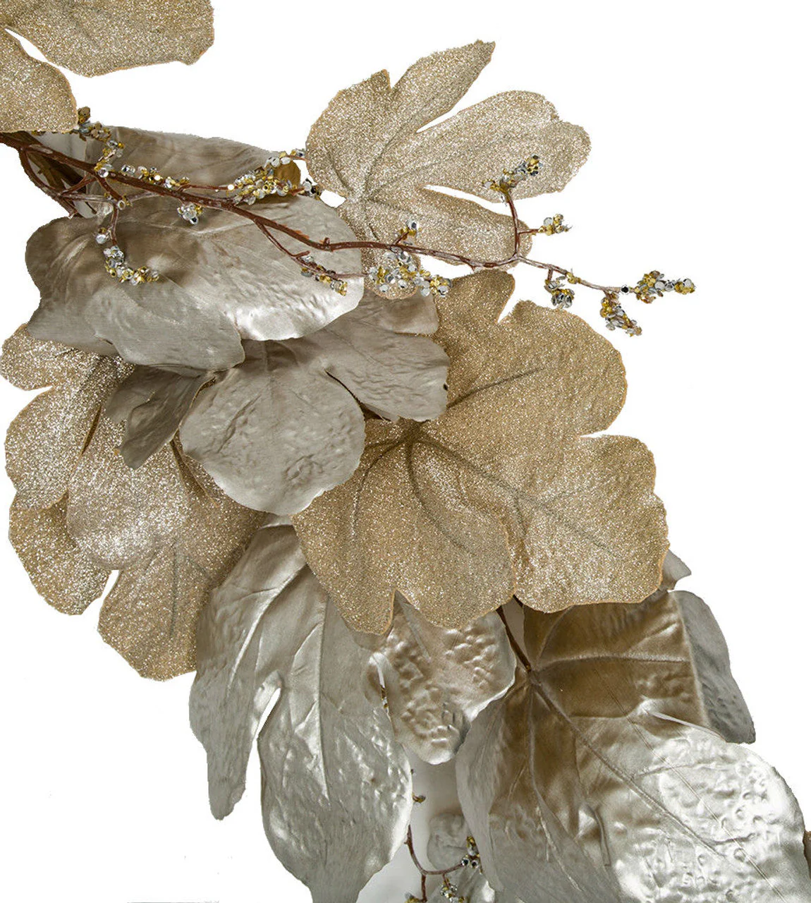 6' Glittered, Metallic & Velvet Artificial Fig Garland With Sequin Twigs -Champagne (Pack of 2) - Image 2