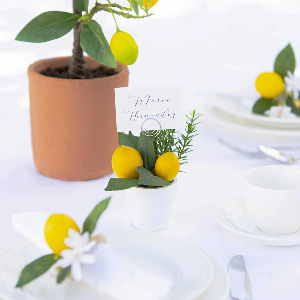 6" Lemon Silk Arrangement w/Paper Pot & Card Holder -Yellow (Pack of 6) - Image 4