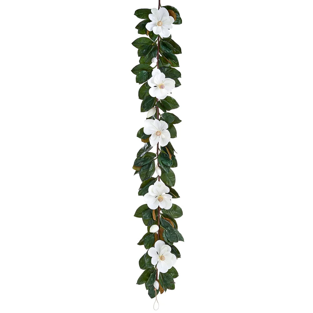 6' Magnolia Flower Artificial Garland -White