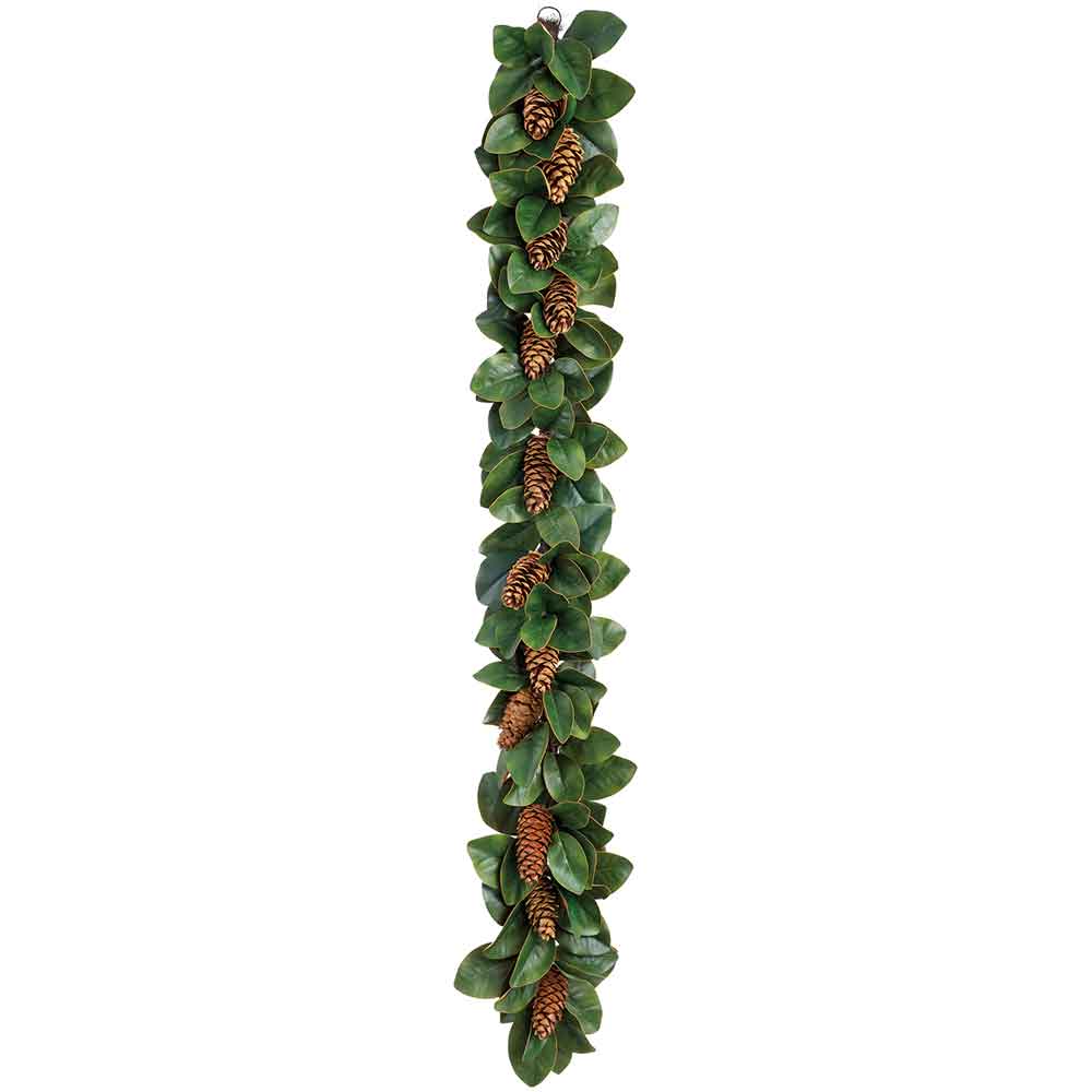6' Magnolia Leaf & Pinecone Artificial Garland -Green/Brown (Pack of 4)