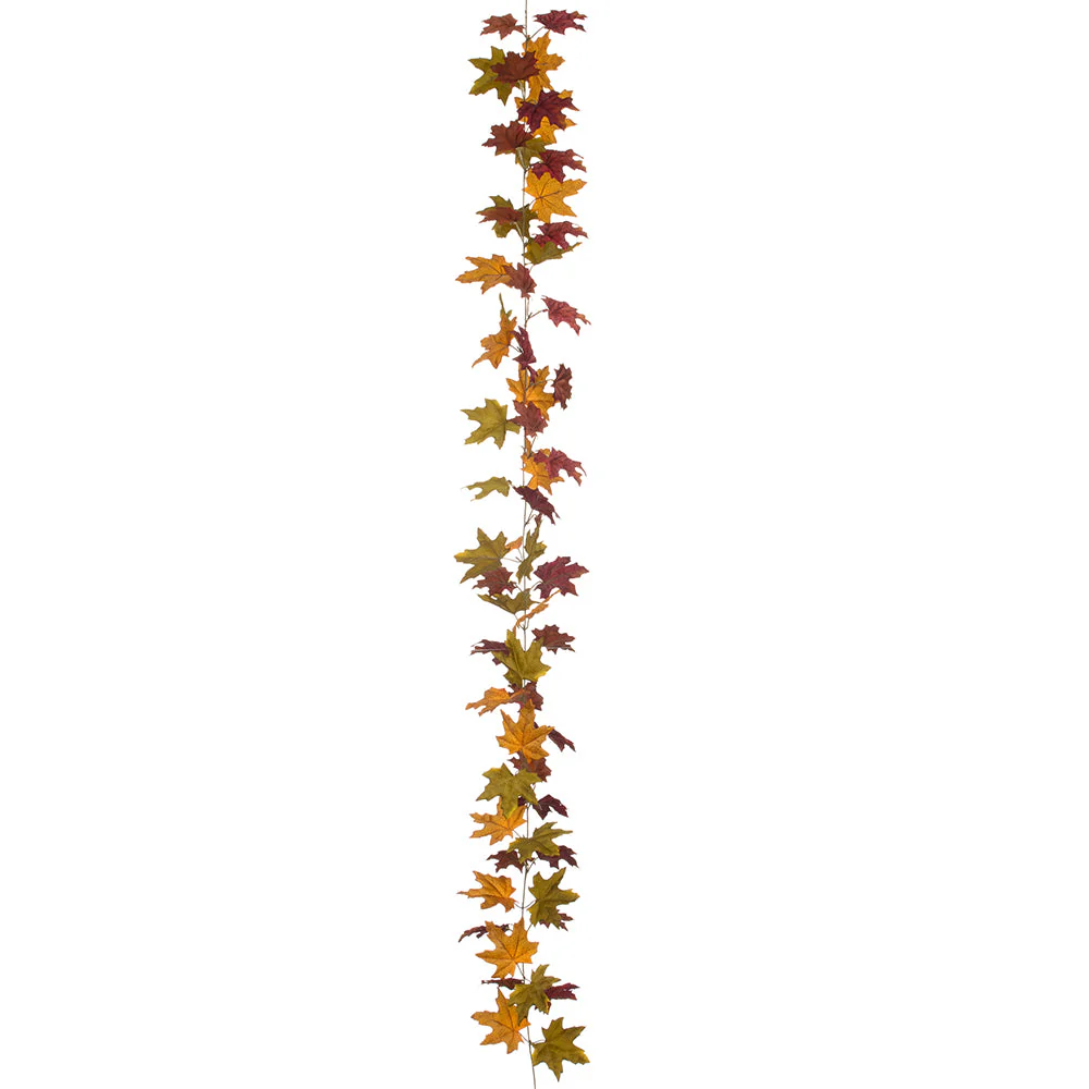 6' Maple Leaf Silk Garland -Orange/Green (Pack of 12)