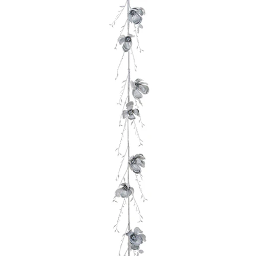 6' Metallic Artificial Magnolia Flower Garland -Silver (Pack of 2)