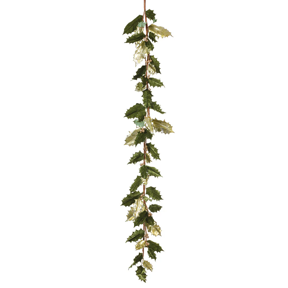 6' Metallic Velvet Artificial Holly & Berry Garland -Green (Pack of 2)
