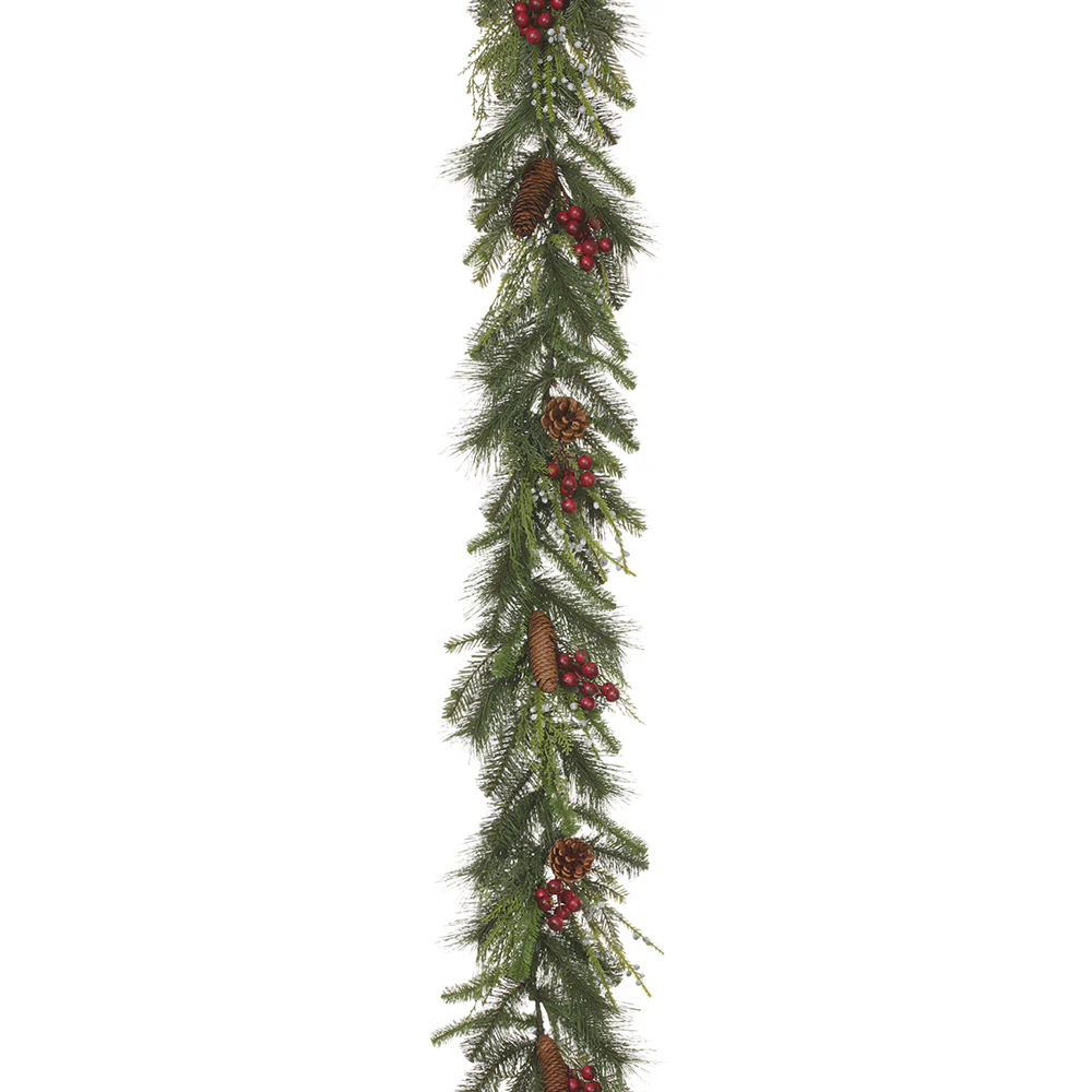 6' Mixed Pine, Berry & Pinecone Artificial Garland -Green/Red (Pack of 2)