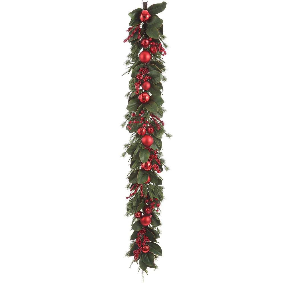 6' Ornament Ball, Berry & Pine Artificial Garland -Red/Green (Pack of 4)