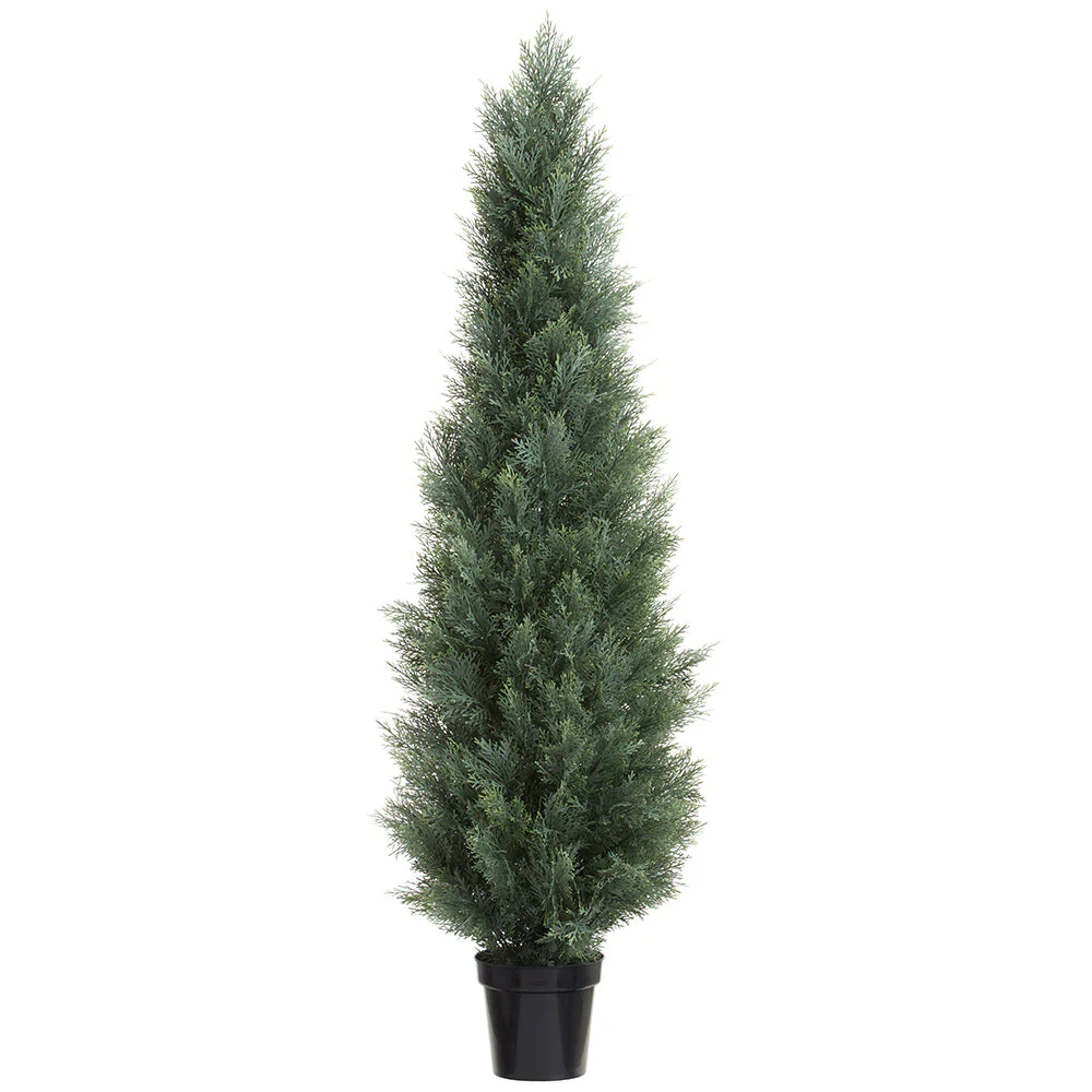 6' Outdoor UV-Resistant Artificial Cedar Cone-Shaped Topiary -Green/Gray