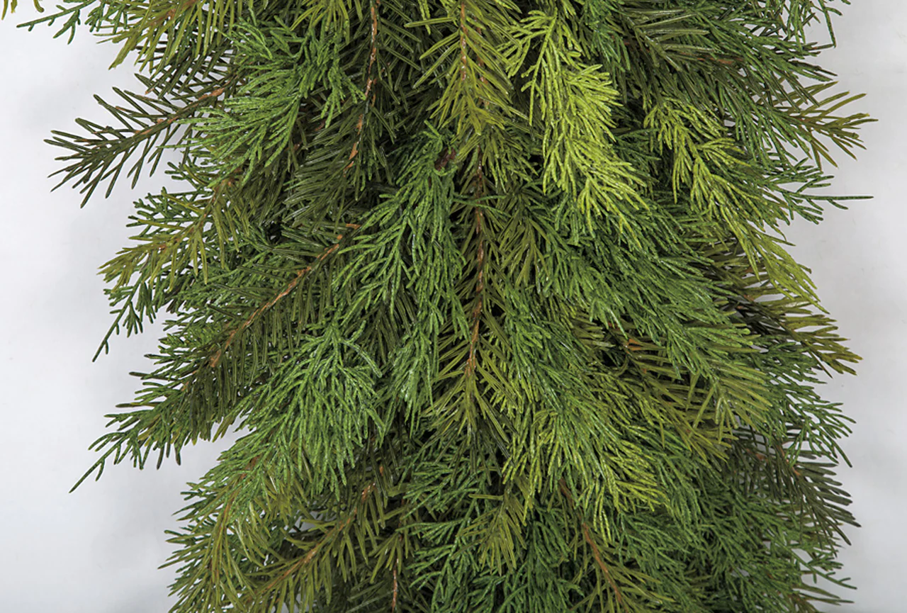 6' PE Soft-Touch Artificial Mixed Cedar & Pine Garland -2 Tone Green - Image 2