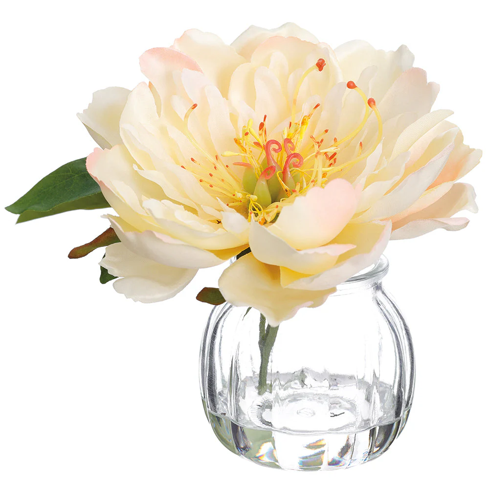 6" Peony Silk Flower Arrangement w/Glass Vase -Yellow/Peach (Pack of 6)