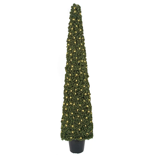 6' Pine Square Cone-Shaped Artificial Topiary, LED Pre-Lit -Green