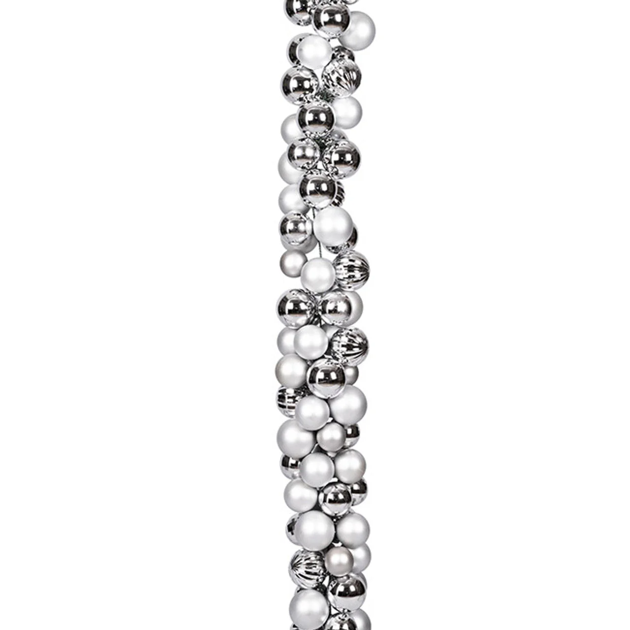6' Plastic Matte & Reflective Mixed Ball Garland -Silver/White - Image 2