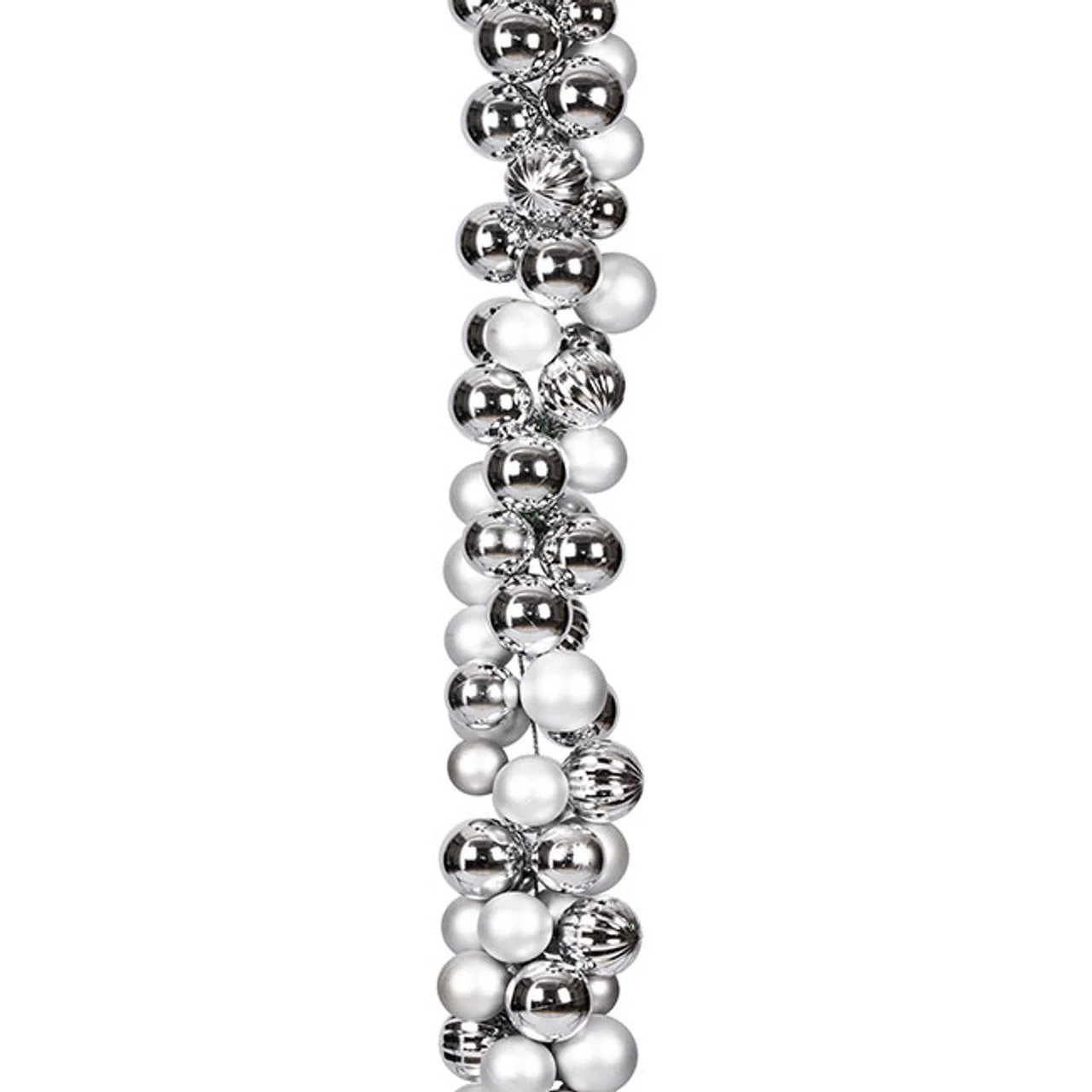 6' Plastic Matte & Reflective Mixed Ball Garland -Silver/White - Image 3