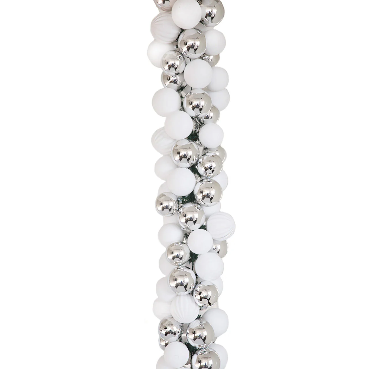 6' Plastic Matte & Reflective Mixed Ball Garland -White/Silver - Image 2