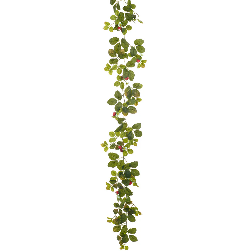6' Real Touch Strawberry Leaf Silk Garland -Green/Red (Pack of 6)