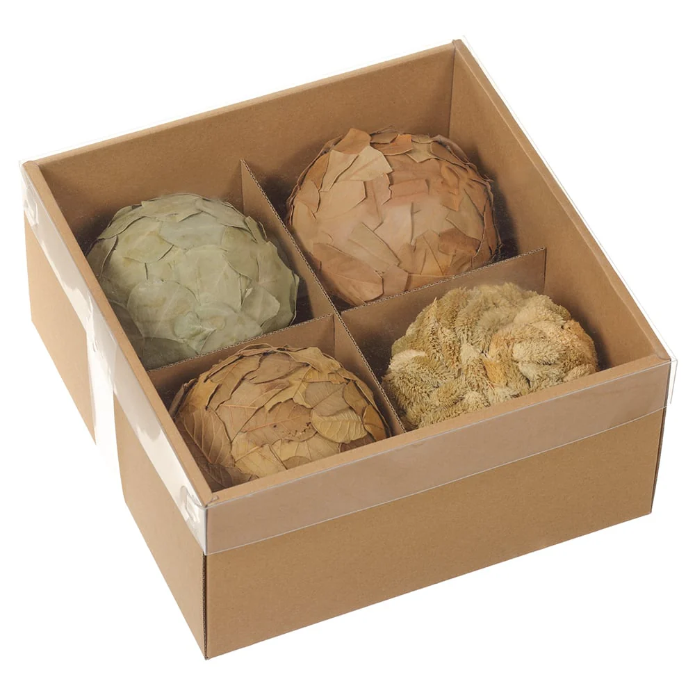 6" Set Of Preserved Topiary Leaf Balls -Brown/Beige