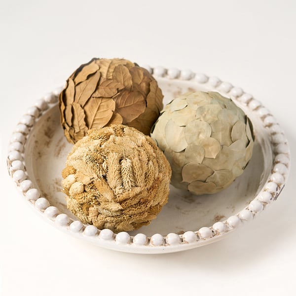 6" Set Of Preserved Topiary Leaf Balls -Brown/Beige - Image 2