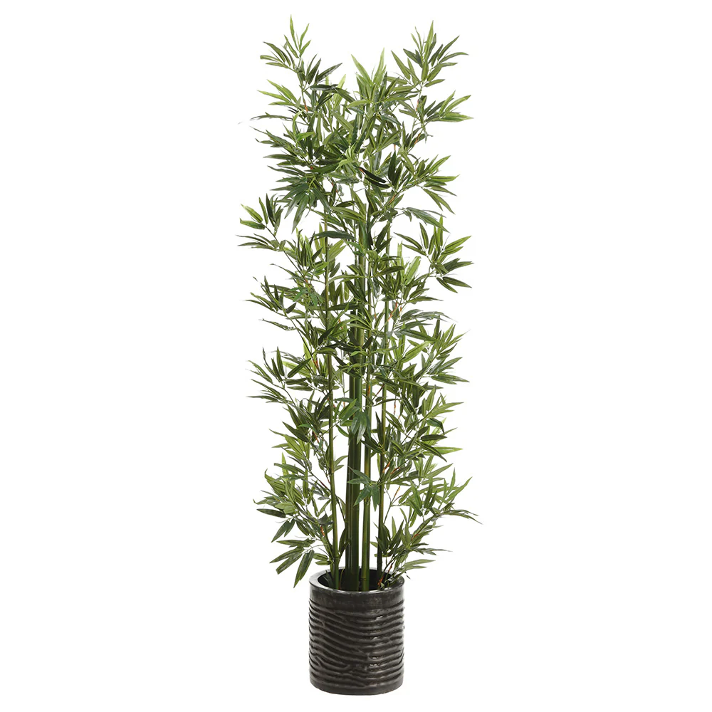 6' Silk Bamboo Tree w/Ribbed Planter -Green