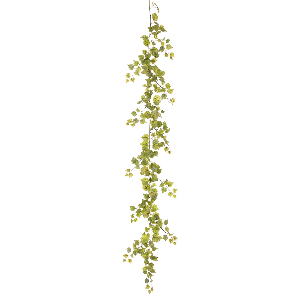 6' Silk Mini Grape Leaf Hanging Garland -Frosted Green (Pack of 12)