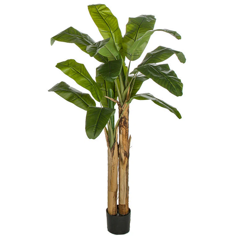 6' Soft-Touch Silk Banana Double Trunk Palm Tree w/Pot -Green