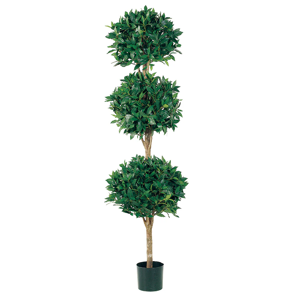 6' Sweet Bay Laurel Triple Ball-Shaped Silk Topiary Tree w/Pot -Green